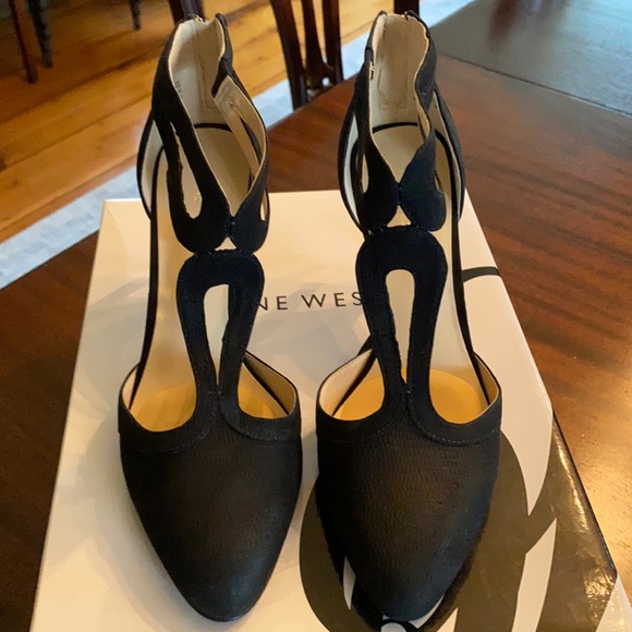 Nine West pump sandal black leather 7 1/2 - Picture 1 of 9